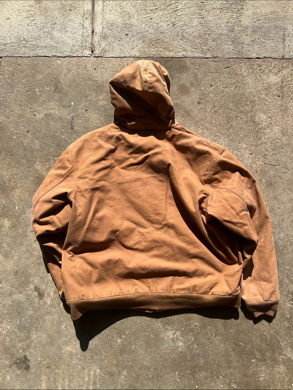 Men's Brown Hooded Work Jacket - Heavy-Duty Zip Front